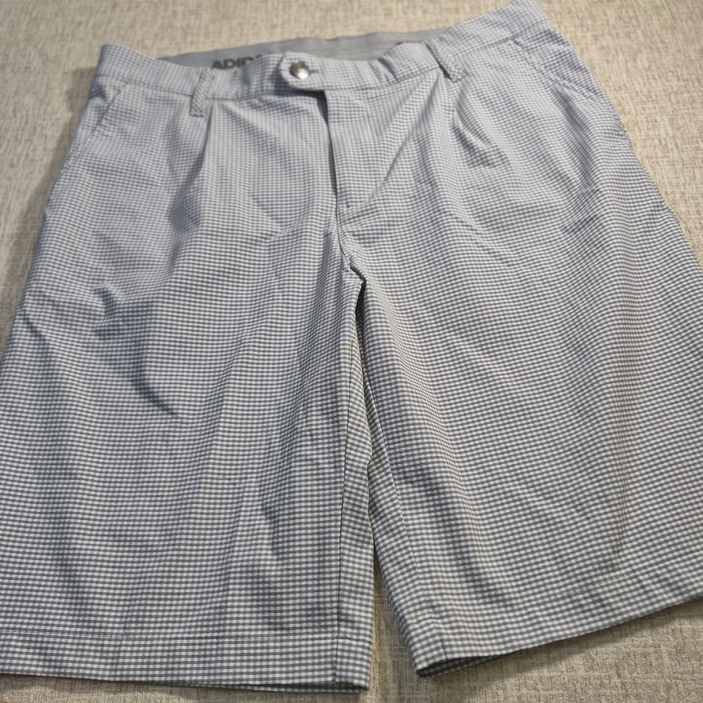Adidas Golf Shorts Mens Grey White Gingham Plaid Performance Stretch Size 34